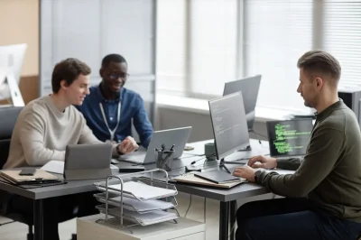 opti IT engineers behind desk